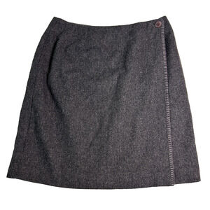 Vintage Herman Giest Wool Wrap Skirt Womens 12 Gray Preppy Dark Academia Scholar
